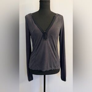 Free People Long Sleeve V-Neck Black Top Sz M Whimsigoth Witchcore Boho